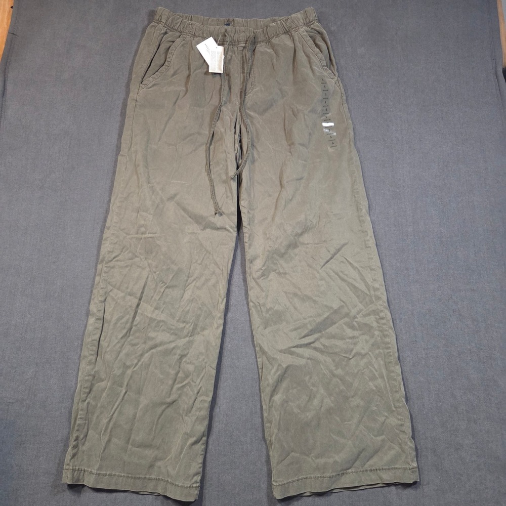 American Eagle Wide Leg Pants Womens S Green Drawstring Lyocell Stretch 0352